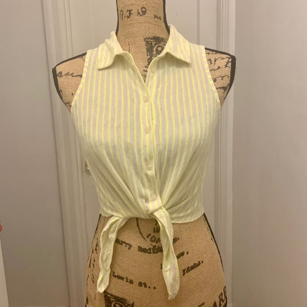 Lime Green Yellow Tie Front Crop Top
